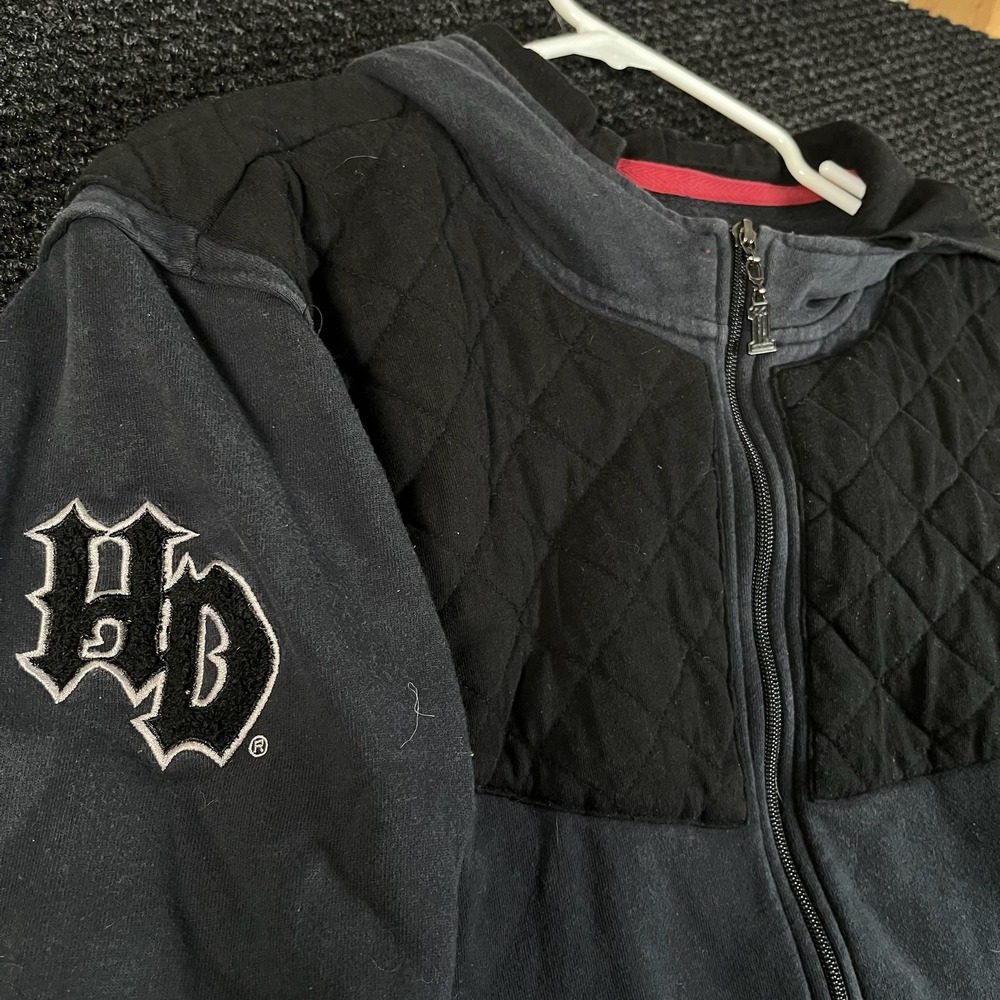 VTG Harley Davidson Dark Gray Black Biker Full Zip Hooded Sweater Men's Size 2XL - Picture 3 of 9
